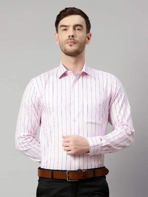 Men's Light Pink Formal Thin Stripe Full Sleeve Shirt