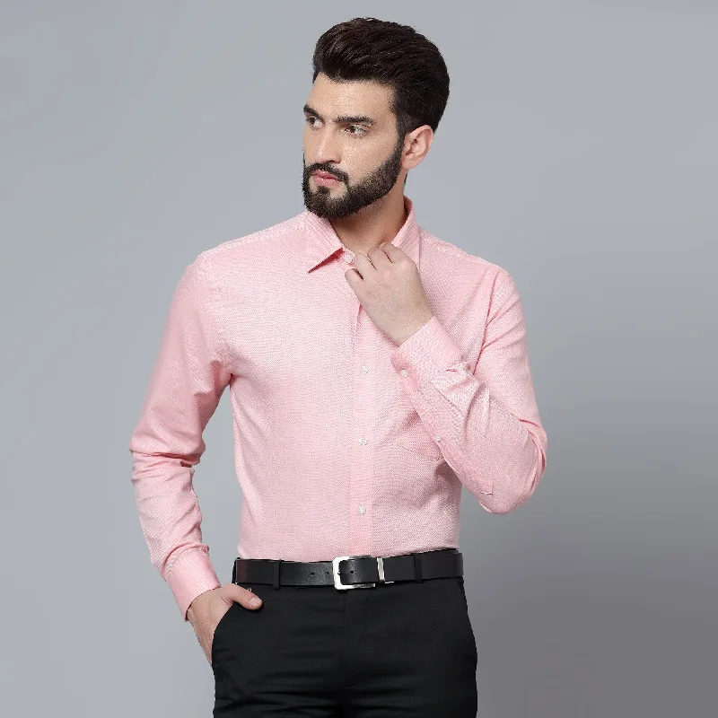 Men's Light Pink Formal Self Textured Full Sleeve Shirt