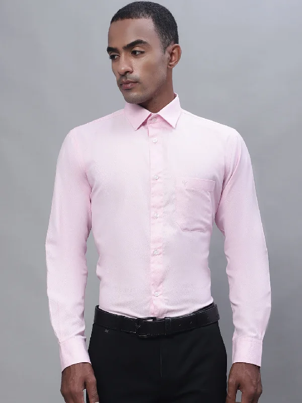 Men's Light Pink Formal Self textured Full Sleeve Shirt