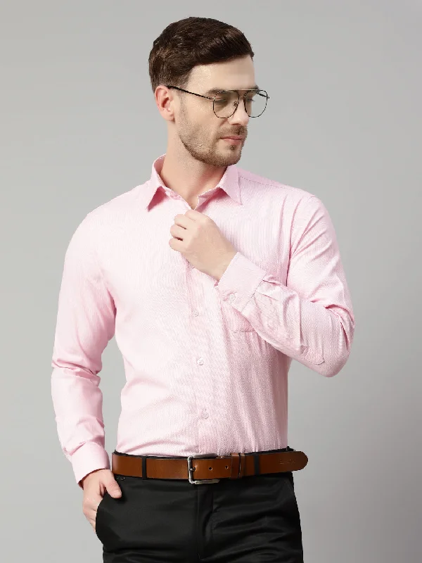 Men's Light Pink Formal Self textured Full Sleeve Shirt