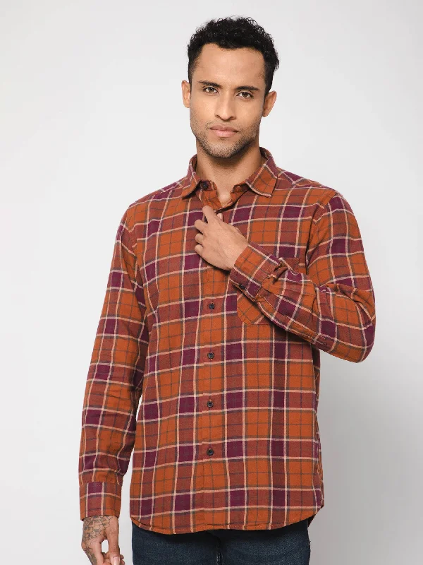 Men's Rust  Casual Brushed Big Checks Full Sleeve Shirt