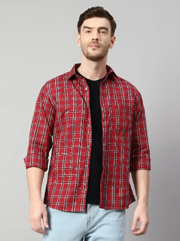 Men's Red Casual Medium Checks Full Sleeve Shirt