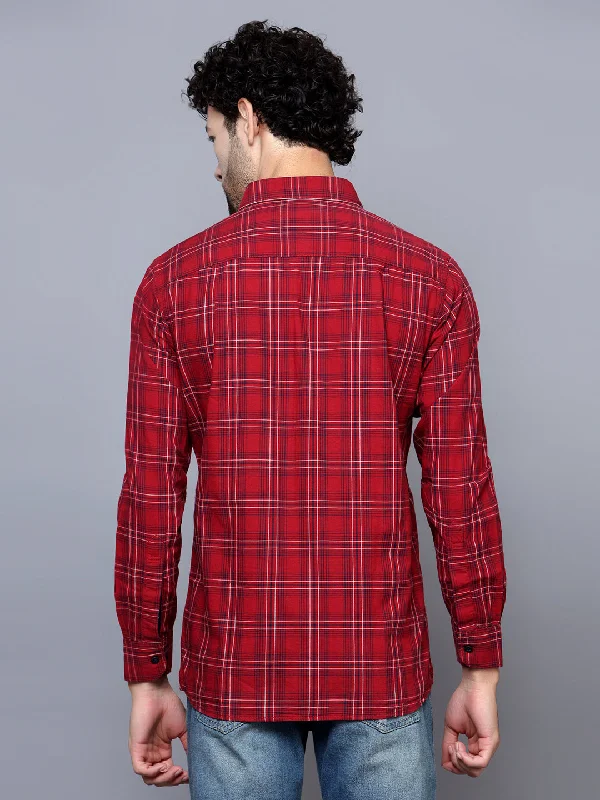 Men's Red Casual Big Checks Full Sleeve Shirt