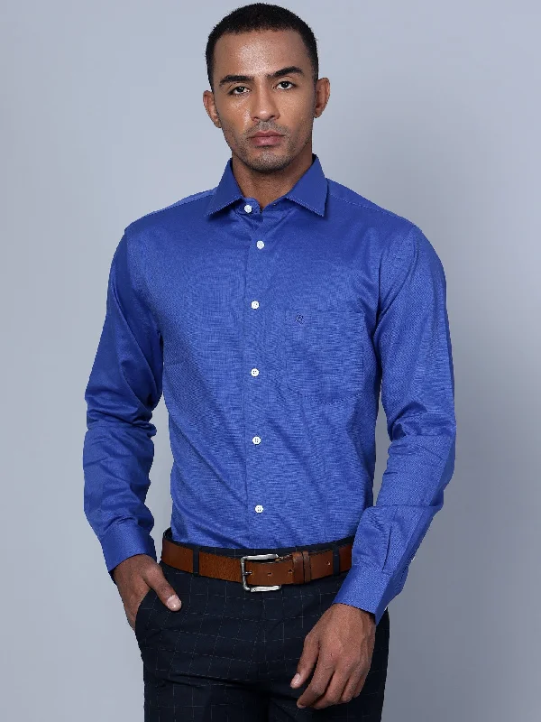 Men's Royal Blue Formal Fil a Fil Plain Full Sleeve Shirt