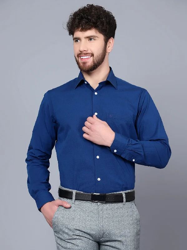 Men's Royal Blue Formal Fil a Fil Plain Full Sleeve Shirt