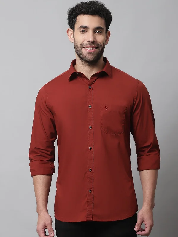 Men's Rust Casual Plain Stretch Full Sleeve Shirt