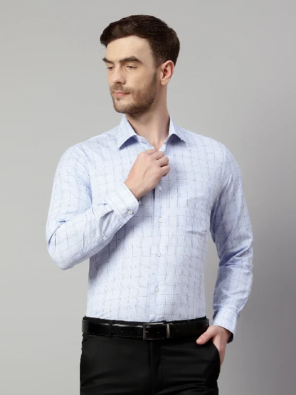 Men's Sky Blue Formal Medium Checks Full Sleeve Shirt