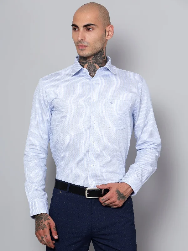 Men's Sky Blue Formal Thin Stripe Full Sleeve Shirt