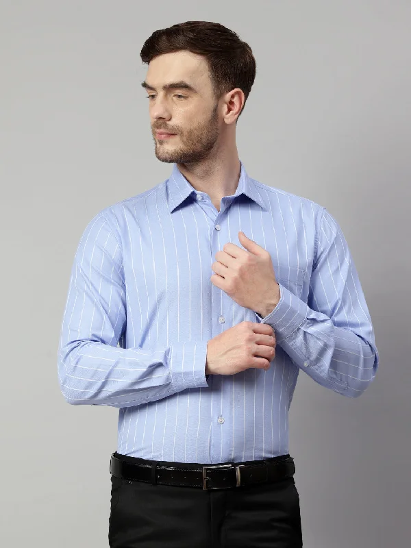 Men's Sky Blue Formal Thin Stripe Full Sleeve Shirt