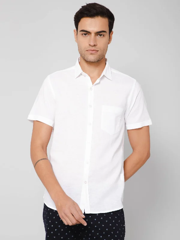 Men's White Casual Plain Half Sleeve Shirt