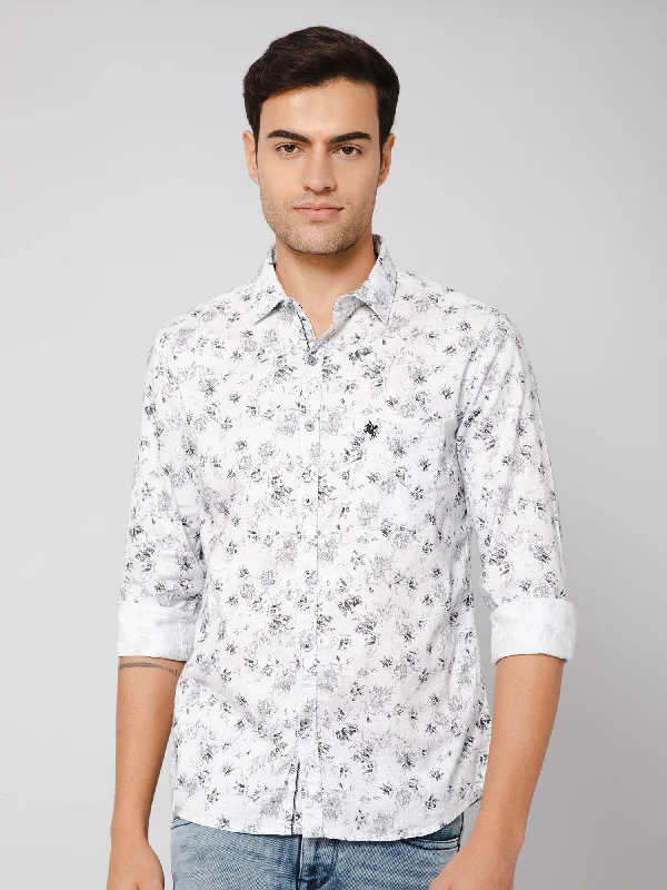 Men's White Casual Abstract Print Full Sleeve Shirt