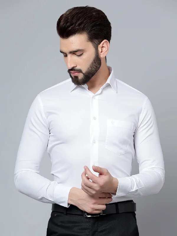 Men's White Formal Self Textured Full Sleeve Shirt