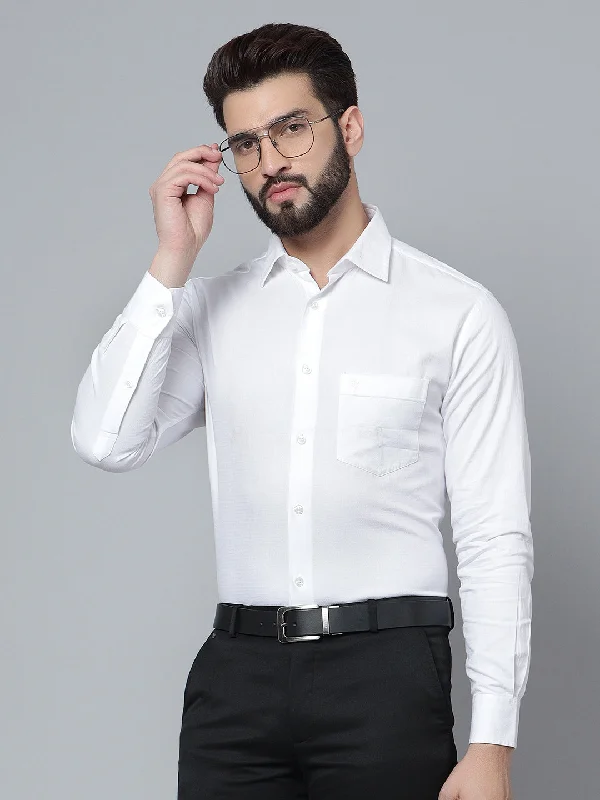 Men's White Formal Self Textured Full Sleeve Shirt