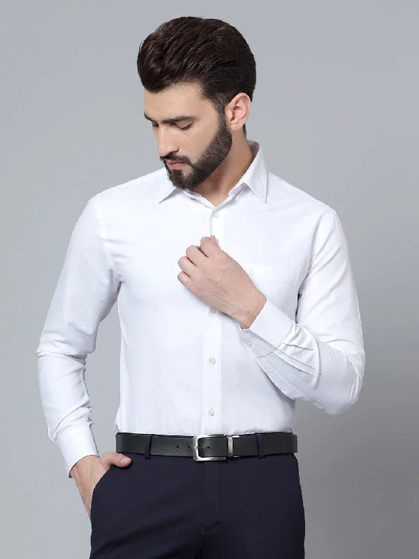 Men's White Formal Self Textured Full Sleeve Shirt