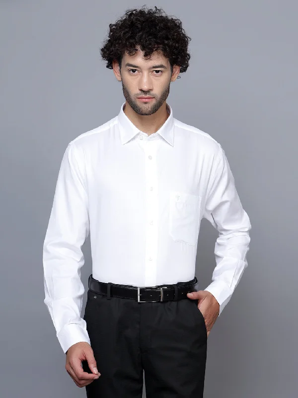 Men's White Formal Self Textured Full Sleeve Shirt