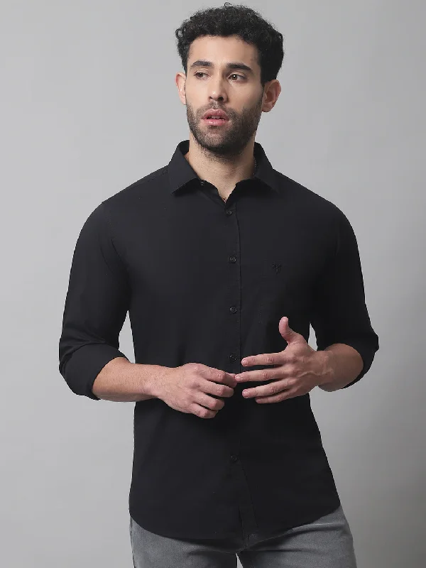 Men's Black Casual Plain Stretch Full Sleeve Shirt