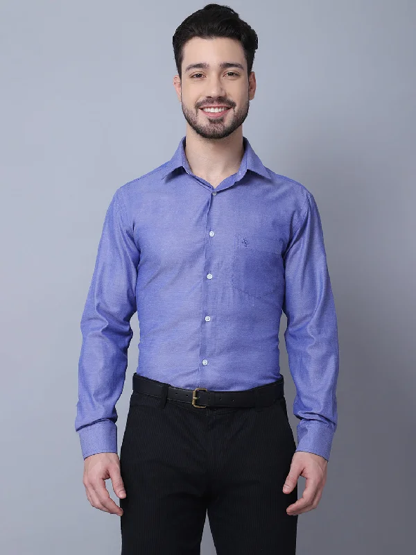 Men's Navy Blue Formal Self textured Full Sleeve Shirt