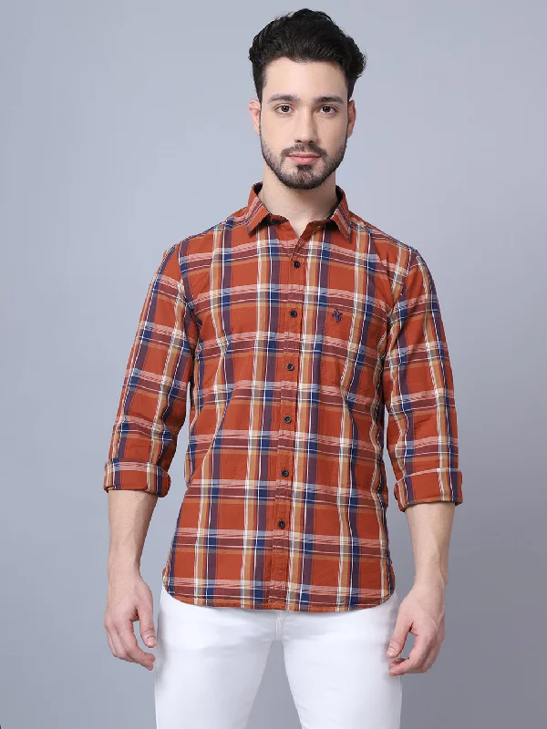 Men's Burnt Orange Casual Big Checks Full Sleeve Shirt