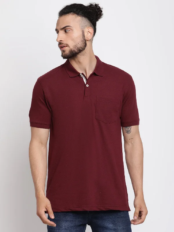 Men's Burgundy  Polo neck Half Sleeve T-Shirt