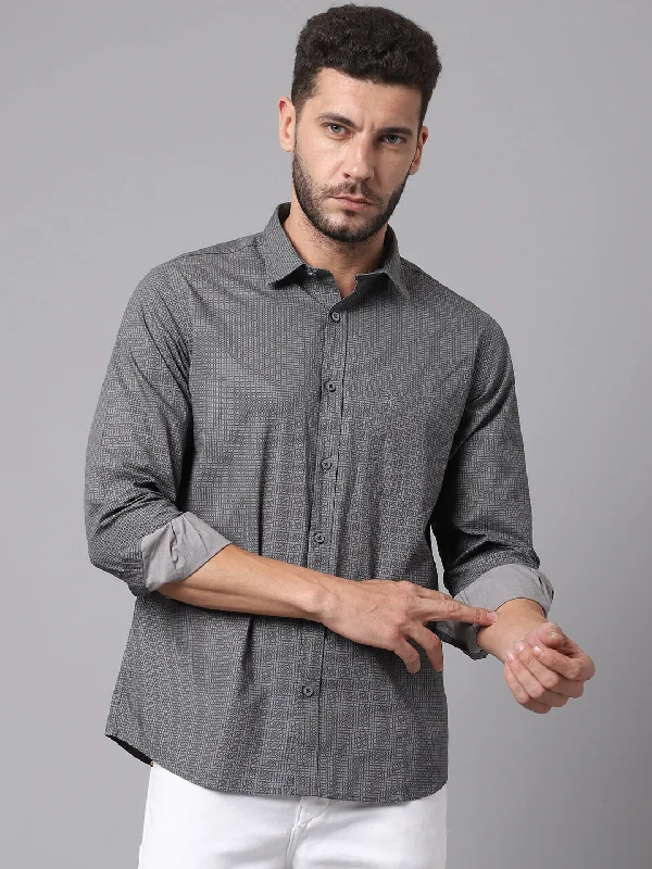 Men's Dark Grey Casual Micro Checks Full Sleeve Shirt