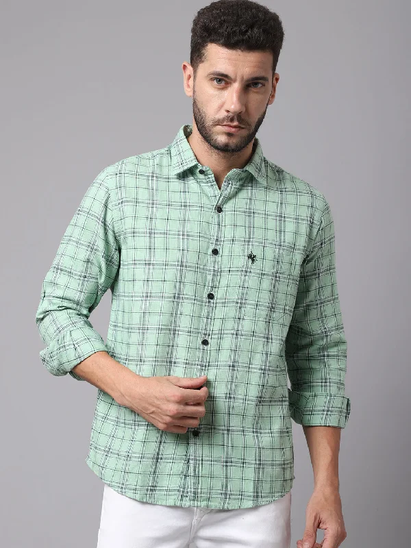 Men's Light Green Casual Medium Checks Full Sleeve Shirt