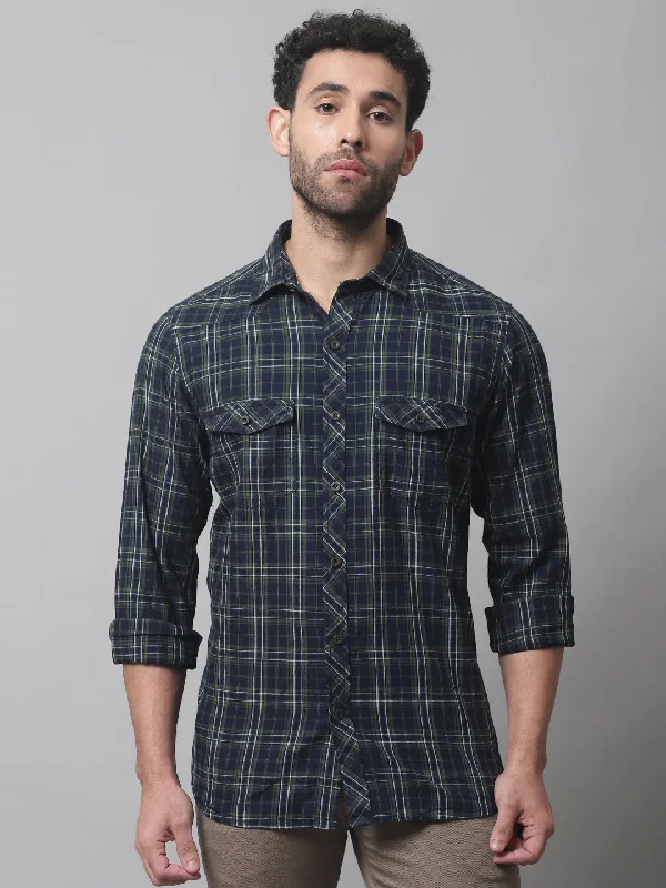 Men's Olive Green Casual Medium Checks Full Sleeve Shirt