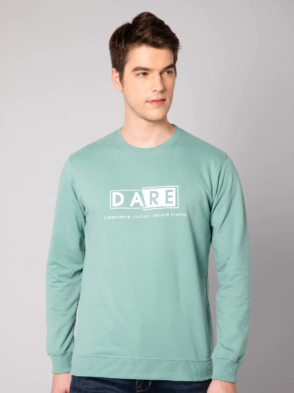 Men Round Neck Full Sleeves Winter Wear Green T-Shirt