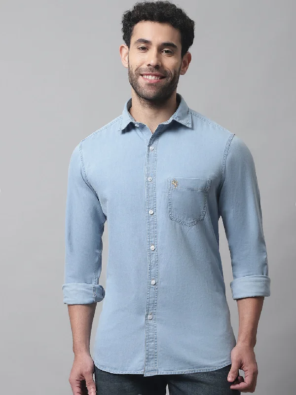 Men's Ice Blue Casual Denim Full Sleeve Shirt