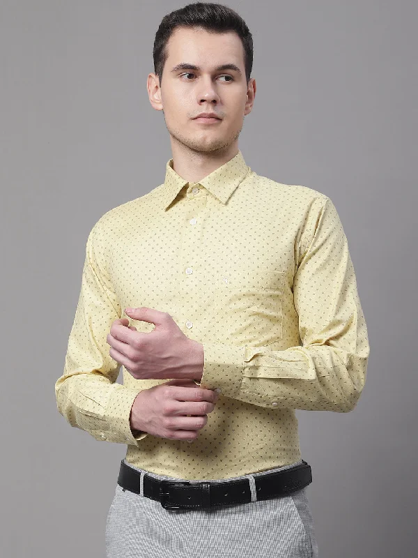 Men's Light Yellow Formal Ditsy Print Full Sleeve Shirt