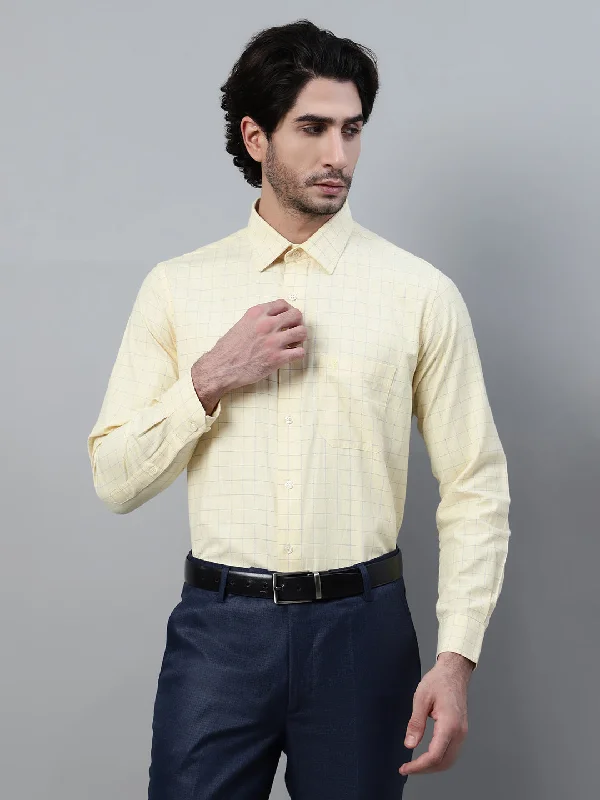 Men's Light Yellow Formal Medium Checks Full Sleeve Shirt