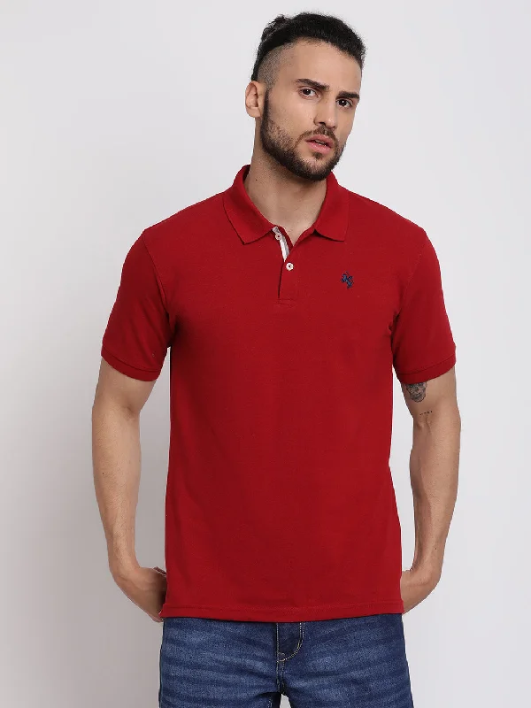 Men's Maroon  Polo neck Half Sleeve T-Shirt