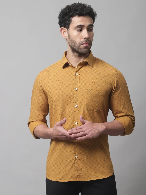 Men's Mustard Casual Geometric Print Full Sleeve Shirt