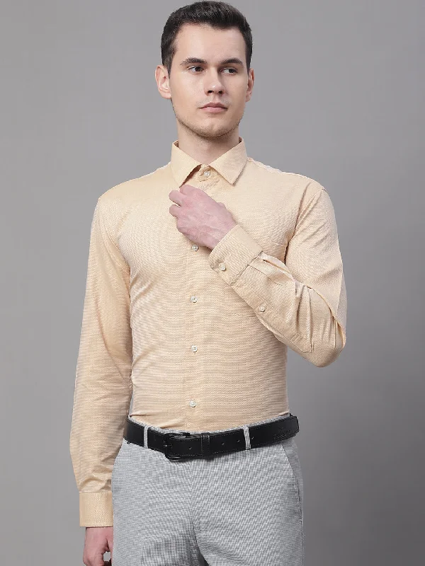 Men's Light Yellow Formal Self textured Full Sleeve Shirt