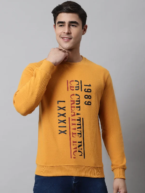 Men Round Neck Full Sleeves Winter Wear Mustard T-Shirt