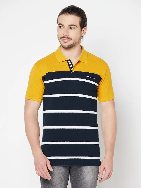 Men's Mustard Stripe Polo neck Half Sleeve T-Shirt