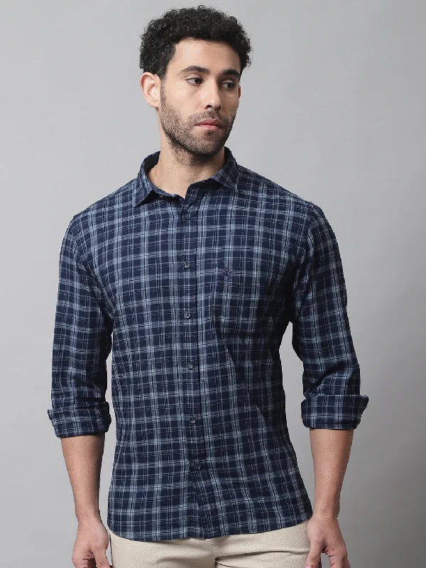 Men's Navy Blue Casual Medium Checks Full Sleeve Shirt