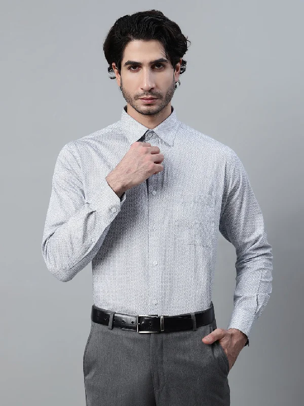 Men's Dark Grey Formal Geometric Print Full Sleeve Shirt