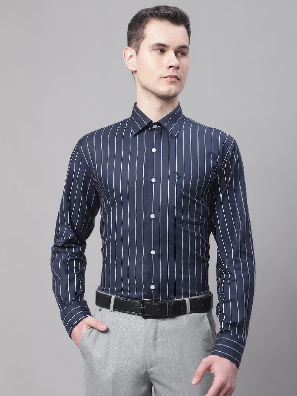 Men's Navy Blue Formal Broad Stripe Full Sleeve Shirt