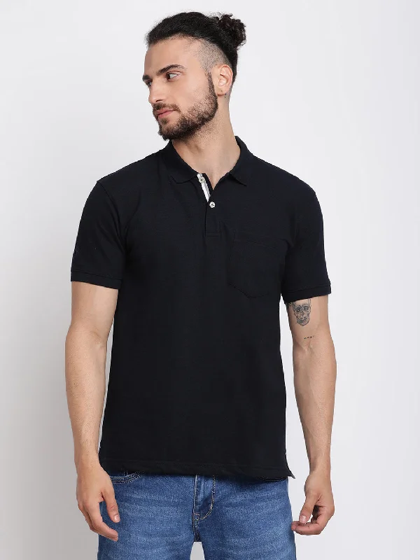 Men's Navy Blue Polo neck Half Sleeve T-Shirt