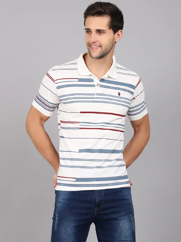 Men's Offwhite Stripe Polo neck Half Sleeve T-Shirt