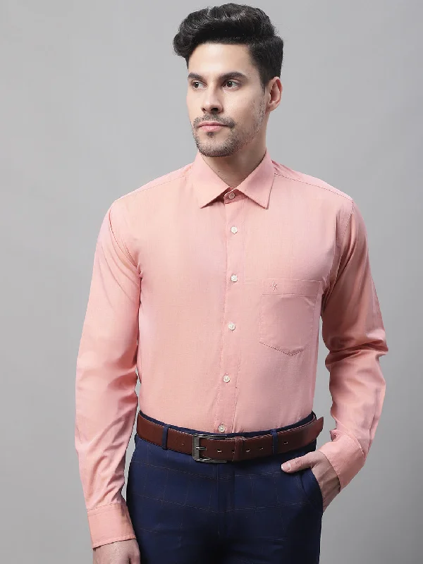 Men's Light Orange Formal Plain Full Sleeve Shirt