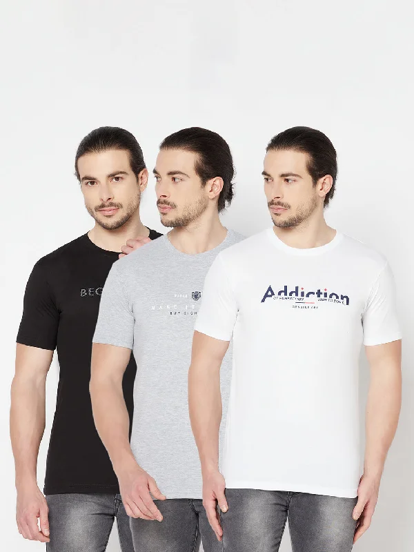 Men's Pack of 3 Round neck Half Sleeve T-Shirt Black,White,Grey Melange