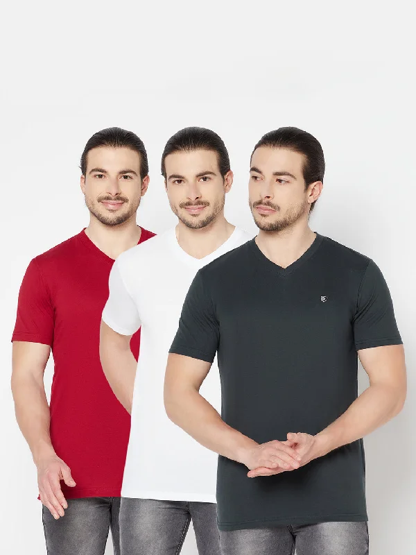 Men's Pack of 3 V neck Half Sleeve T-Shirt Red,White,Black