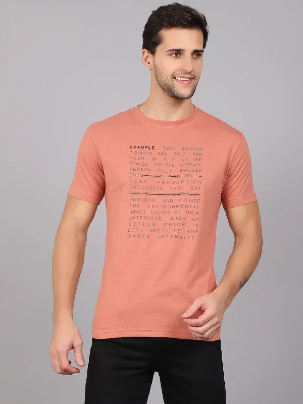 Men's Peach  Round neck Half Sleeve T-Shirt with Print