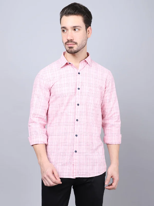 Men's Light Pink Casual Medium Checks Full Sleeve Shirt