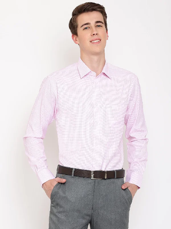 Men's Light Pink Formal Self textured Full Sleeve Shirt