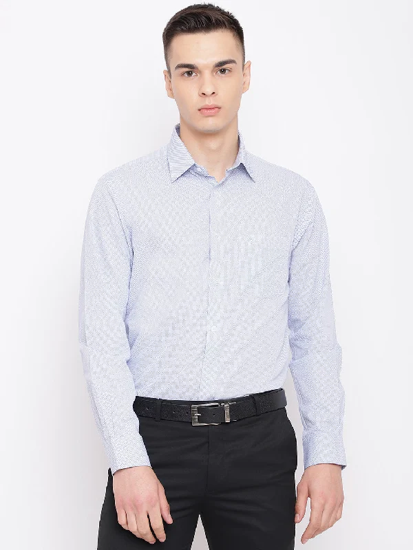 Men's Sky Blue Formal Dot Print Full Sleeve Shirt