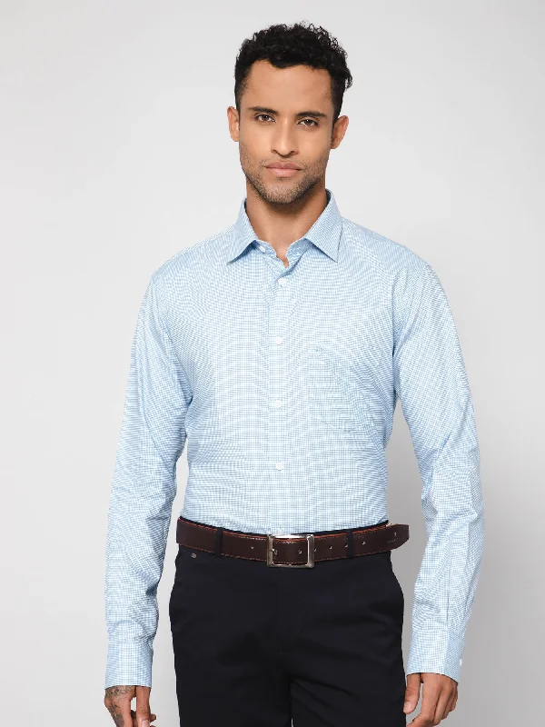 Men's Sky Blue Formal Small Checks Full Sleeve Shirt