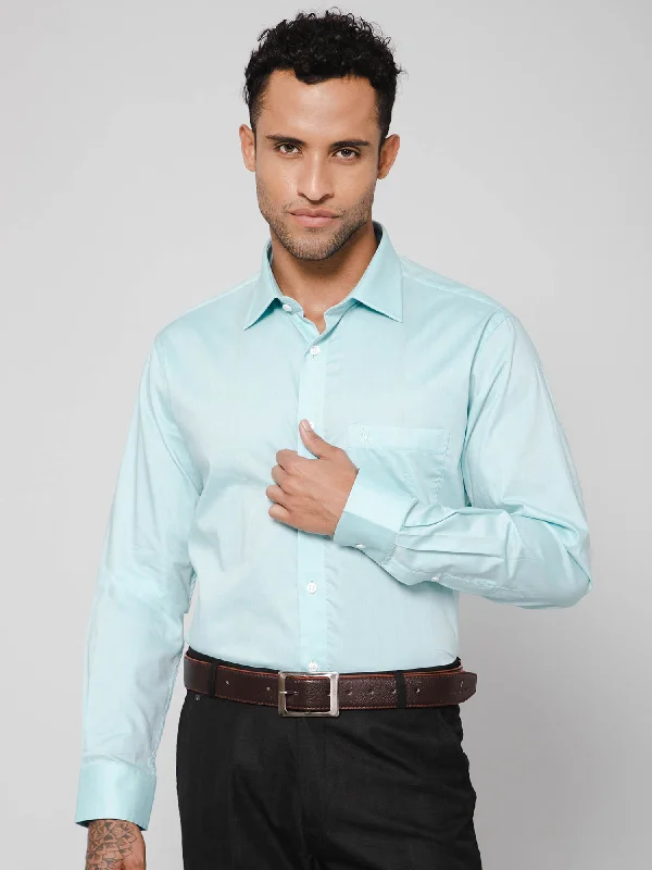 Men's Turquoise Formal Self Textured Full Sleeve Shirt