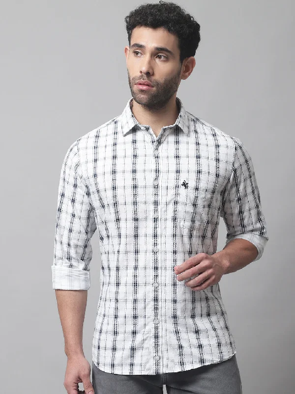 Men's White Casual Medium Checks Full Sleeve Shirt